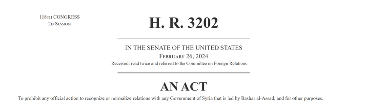 مجلس النواب الأمريكي يوافق على مشروع قانون "مناهضة التطبيع مع نظام الأسد"